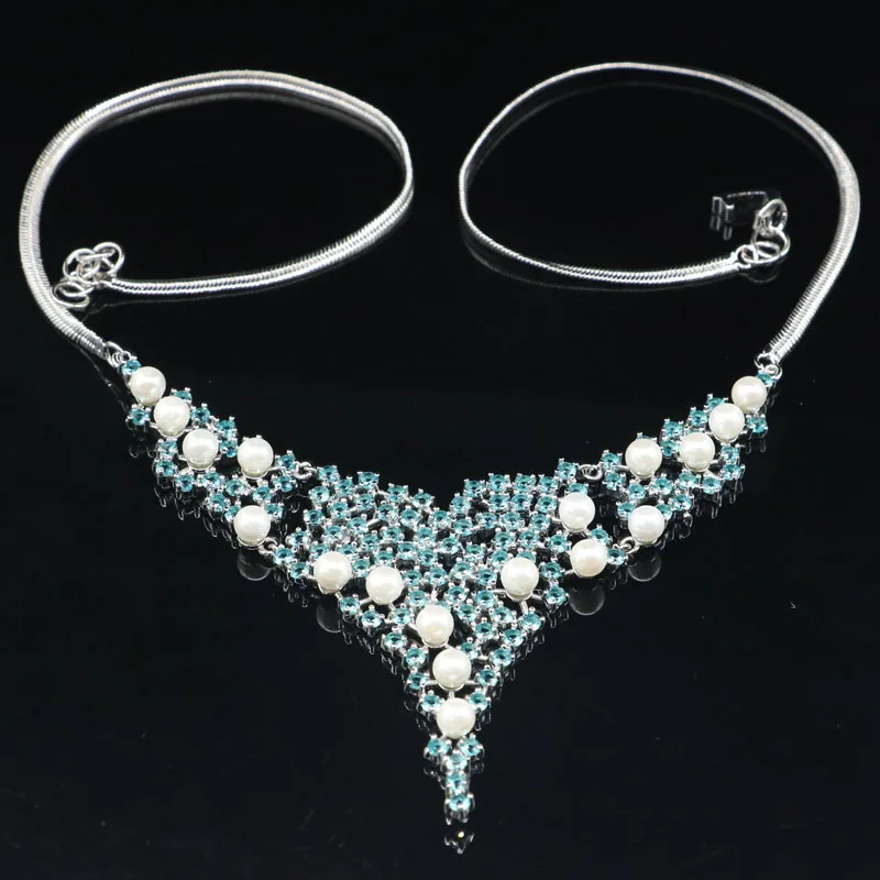 95x80 мм 2020 новое поступление женское серебряное ожерелье 19 20 дюймов с голубым