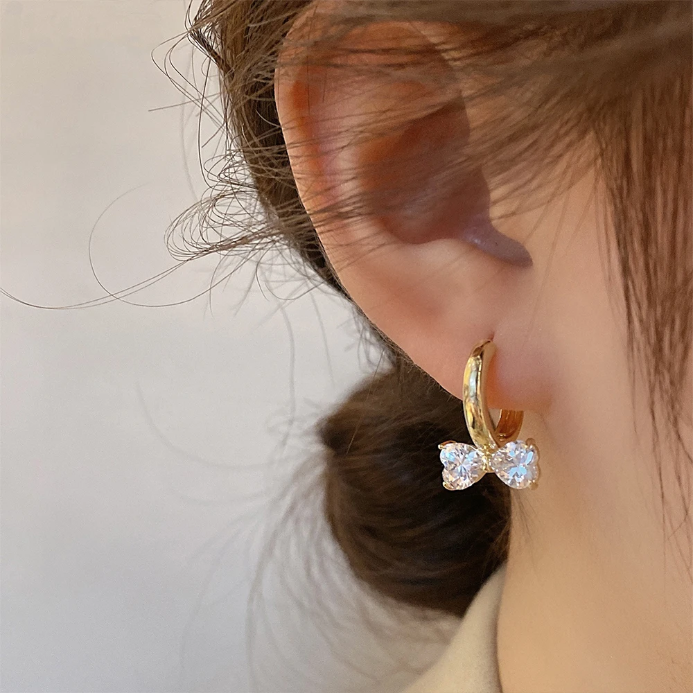

Fashion Light Luxury Bow Ear Buckle Women's Niche Design 2022 New All-match Zircon Pendant Earrings for Girlfriends Gift