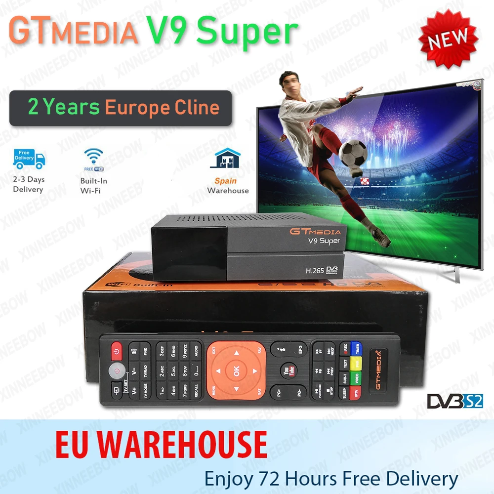 Супер Спутниковый ресивер Gtmedia V9 с 2 летним Европейским Cline Freesat V9, встроенный wifi, такой же, как Gtmedia V8 Nova