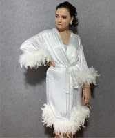 feathered satin bridesmaid robes satin dressing gown bride robe bridesmaid gift bridal party robes silky satin robe personalized