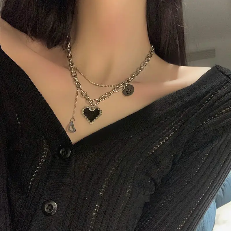 

RXSMll 2022 New Senior Fashion Love Pendant Necklaces For Women Fine Double Link Chain Metal Heart Party Necklace Jewelry Gifts