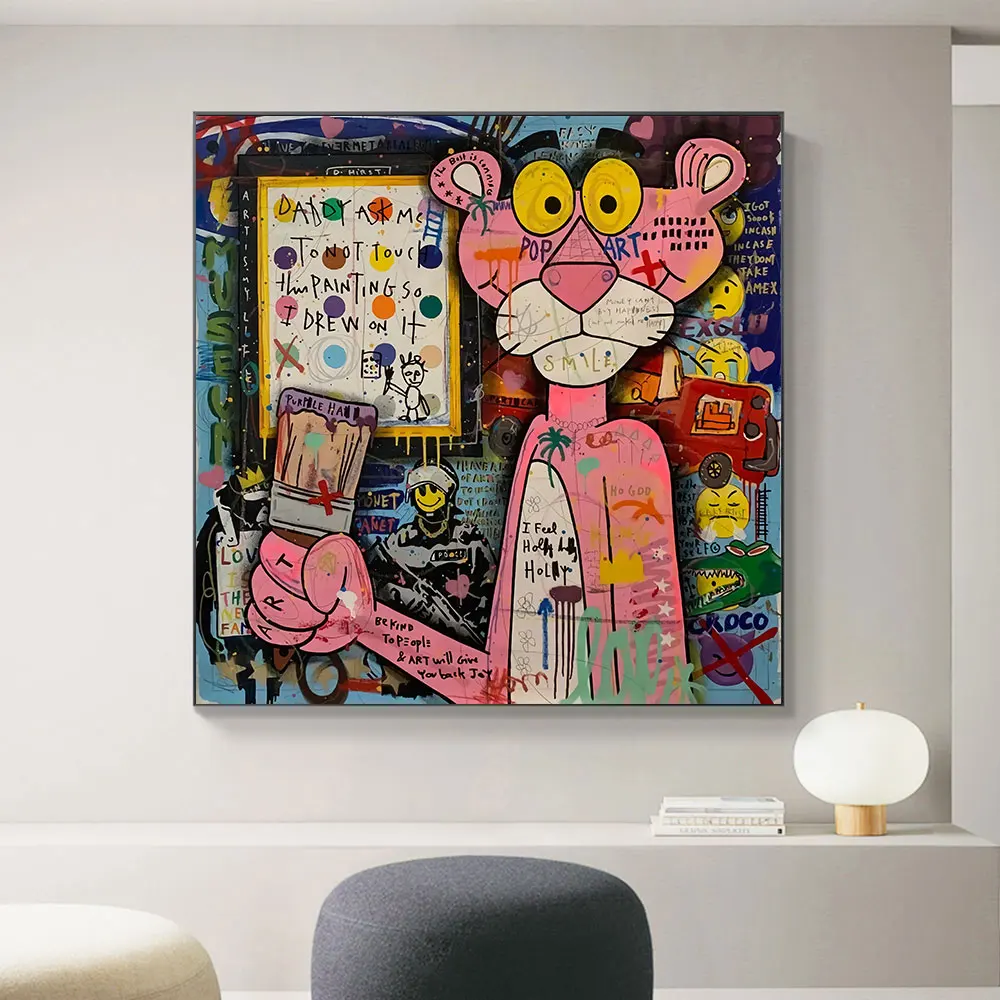 

Pink Panther Abstract Graffiti Pop Art Canvas Painting Home Decoration Poster Print Wall Decor Art Picture For Living Room