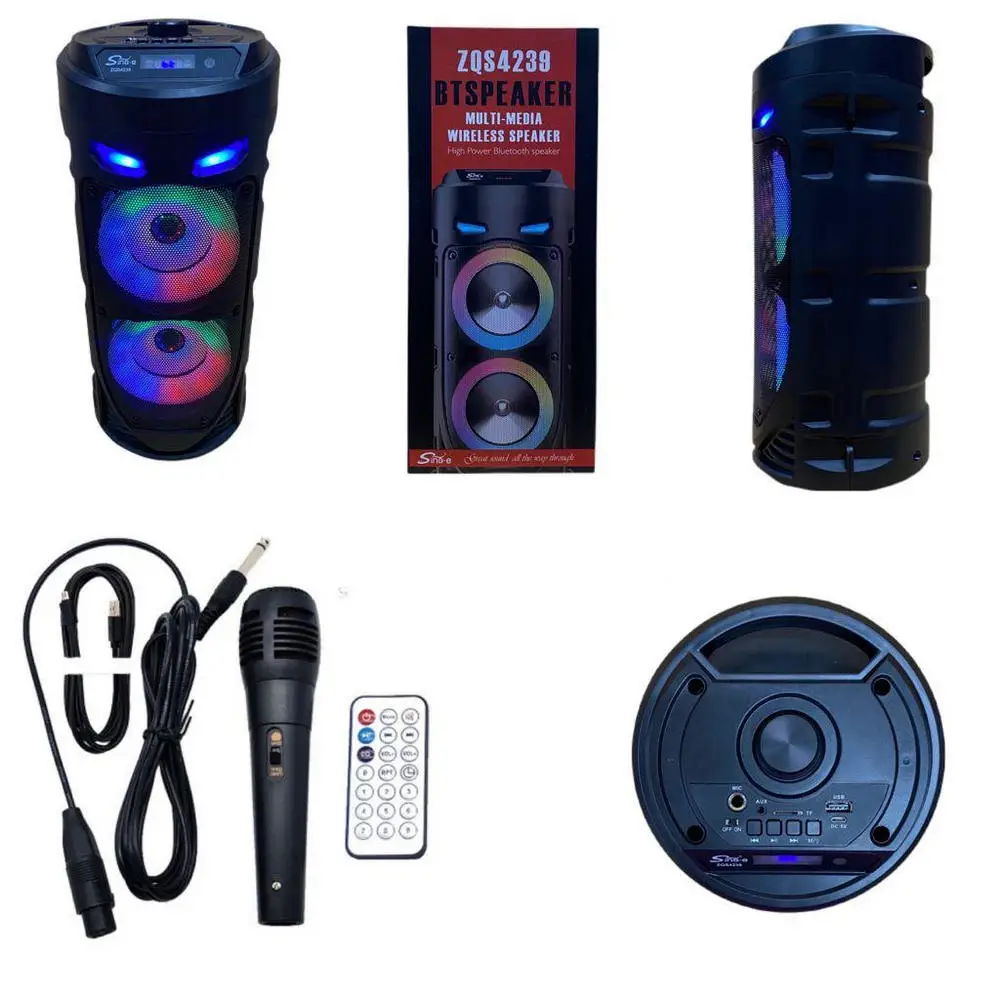 Portable wireless speaker 200 Watt with karaoke microphone Bluetooth system Light Music FM aux USB TF battery | Электроника