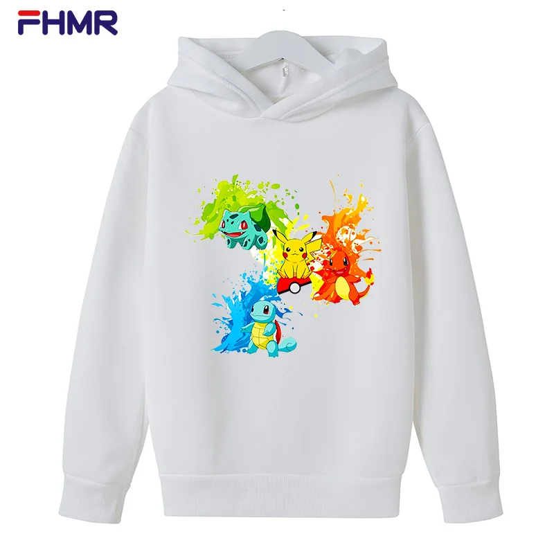 Fashion 2D Pikachu print boys' and girls' Hoodie pocket Korean loose comfortable sweater