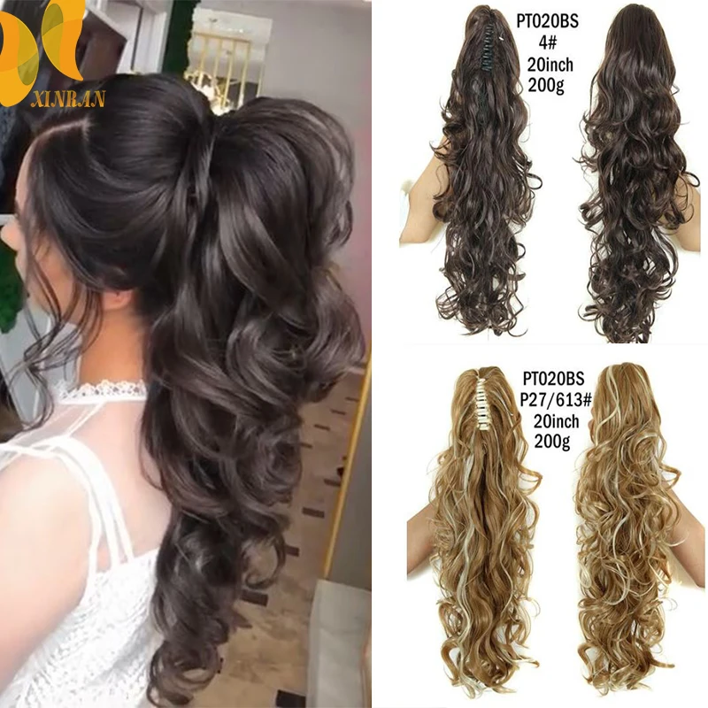 XINRAN Long Thick Wave Ponytail Extension Claw Clip Wavy Extensions Synthetic Fiber In Hair For Women | Шиньоны и парики