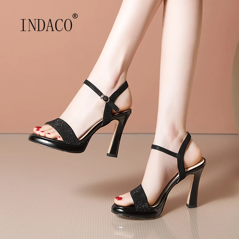 

Women Platform Sandals Summer Bllack Silver High Heels Shoes Woman 2021 Leather Sandals 10cm