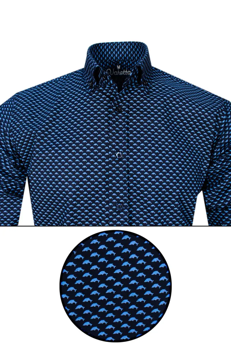 

Мужская рубашка с животным принтом, повседневная темно-синяя рубашка с отложным воротником и длинным рукавом, брендовая мужская одежда