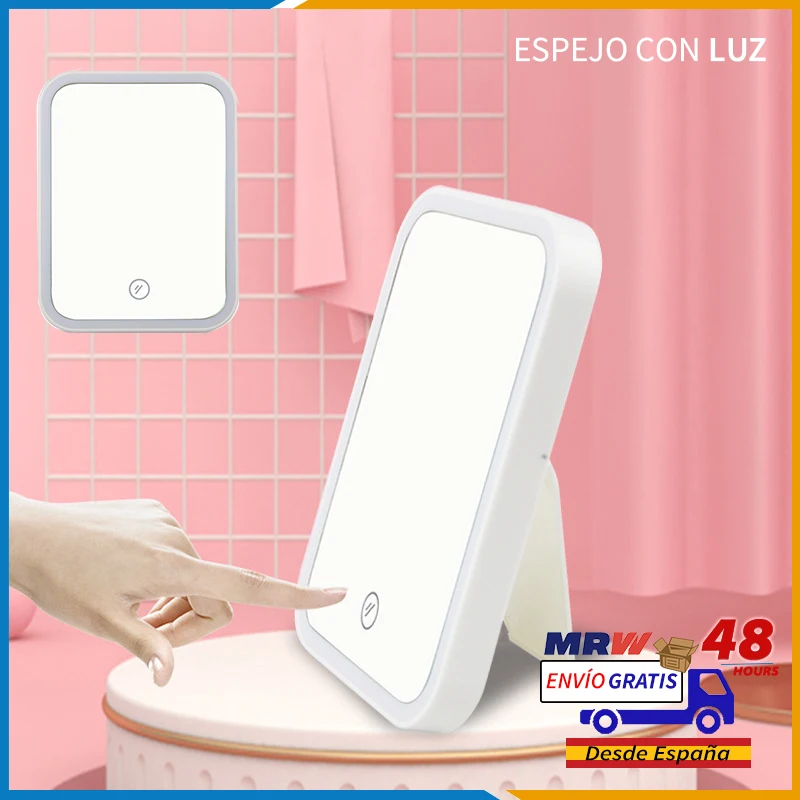 Espejo con Luces para Maquillaje Recargable Luz LED Pantalla táctil,Espejo Plegable Cosmético de Mesa Espejo de Tocador Viaje Portátil con Luz Blanco Envios gratis desde españa Entrega en 24-72 horas