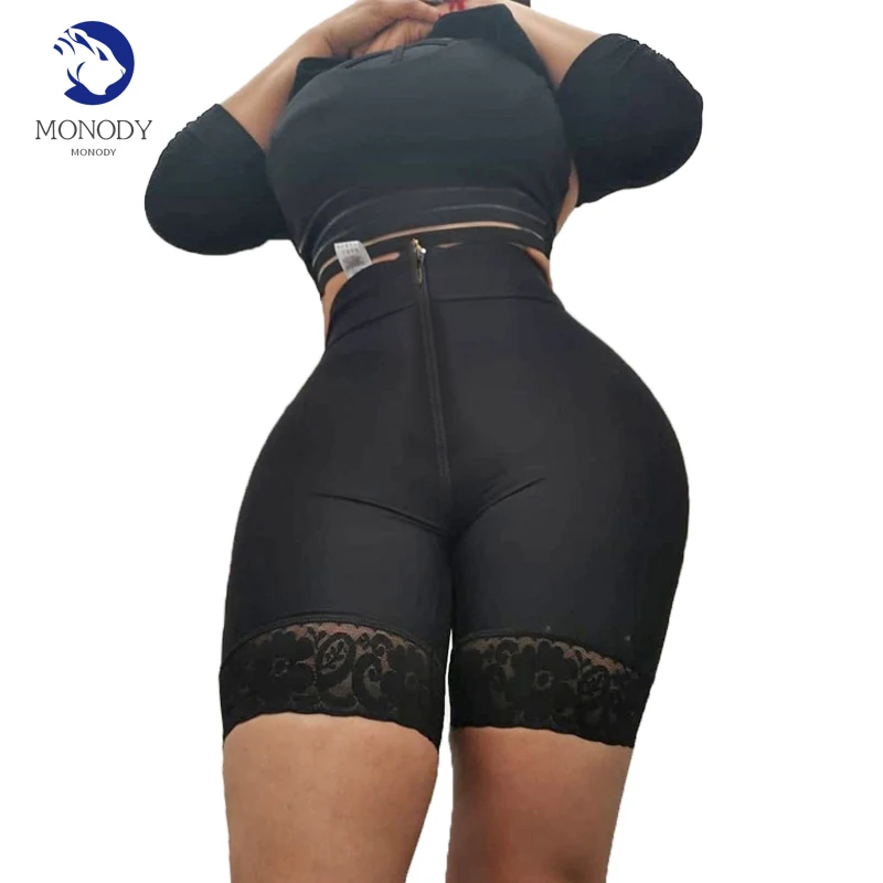 High Waist Black Lace Zipper Front Closure Women Butt Lifter Skims Tummy Control Postpartum BBL Shapewear Faja Colombiana Mujer