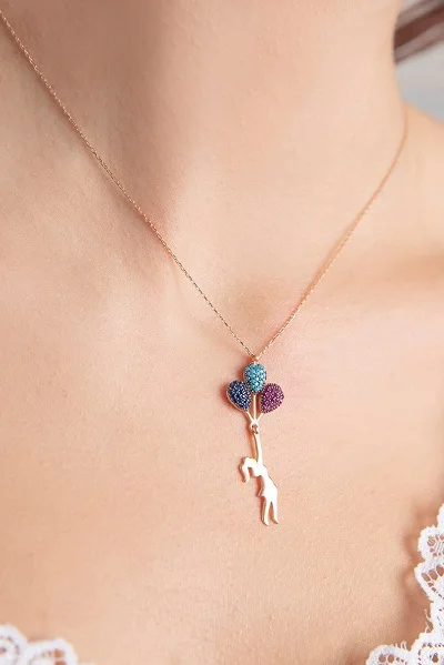 

Flying Balloon Figured Rose Plated 925 Sterling Silver Necklace