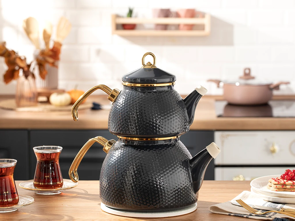 

Modern Turkish teapot tea set large capacity teapot craft durable pot anthracite gold burgundy teapot office home kitchen access