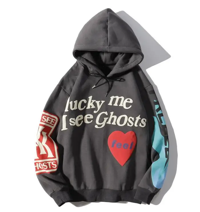 Худи и свитшоты kanye с граффити для мужчин женщин надписью LUCKY ME SEE Ghost GRIS худи Kanye West