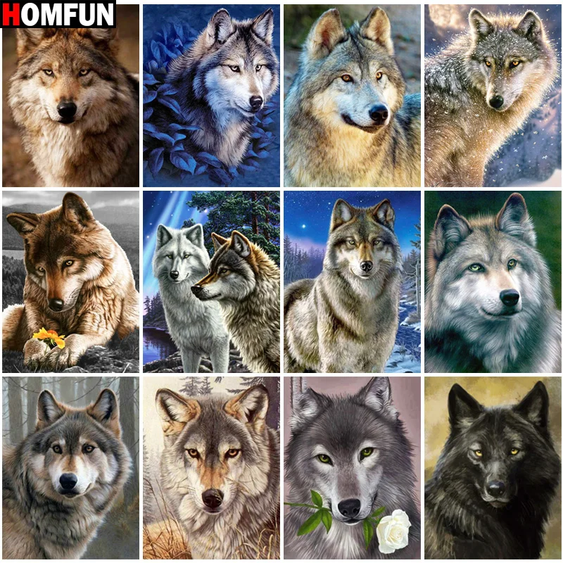 

HOMFUN Full diamond Painting "Animal Wolf" Resin Drill Embroidery 5D Diy Diamond Painting Handmade Cross Stitch gift