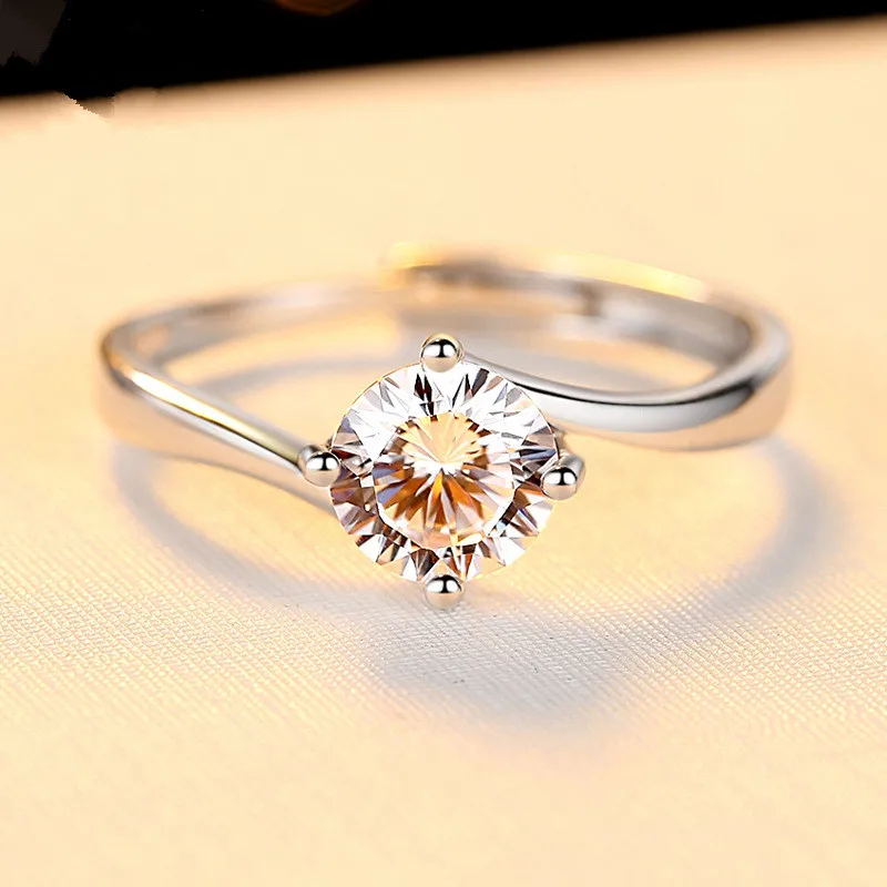 

Jinwateryu 925 pure silver opening ring European and American temperament high-grade four claw simulation wedding ring