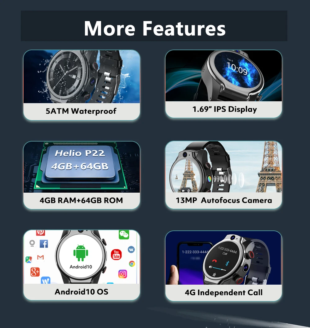 Смарт-часы HopoFit S10 4G LTE 3 + 32 ГБ IP68 Android 9 | Электроника