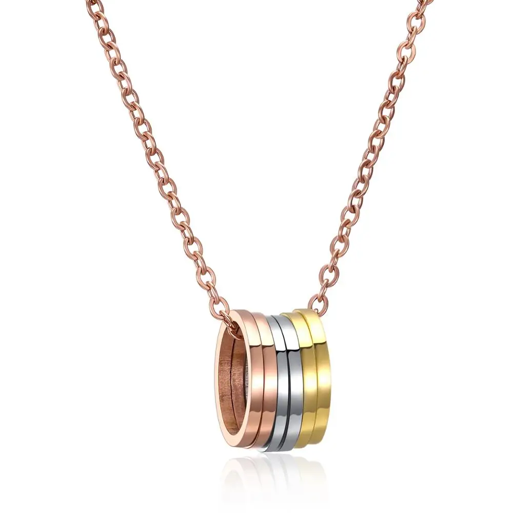 

Luxury Elegant Three color Rings in Neckalce Choker Fashion Stainless Steel Silver Color Pendant Necklaces for Women Jewelry