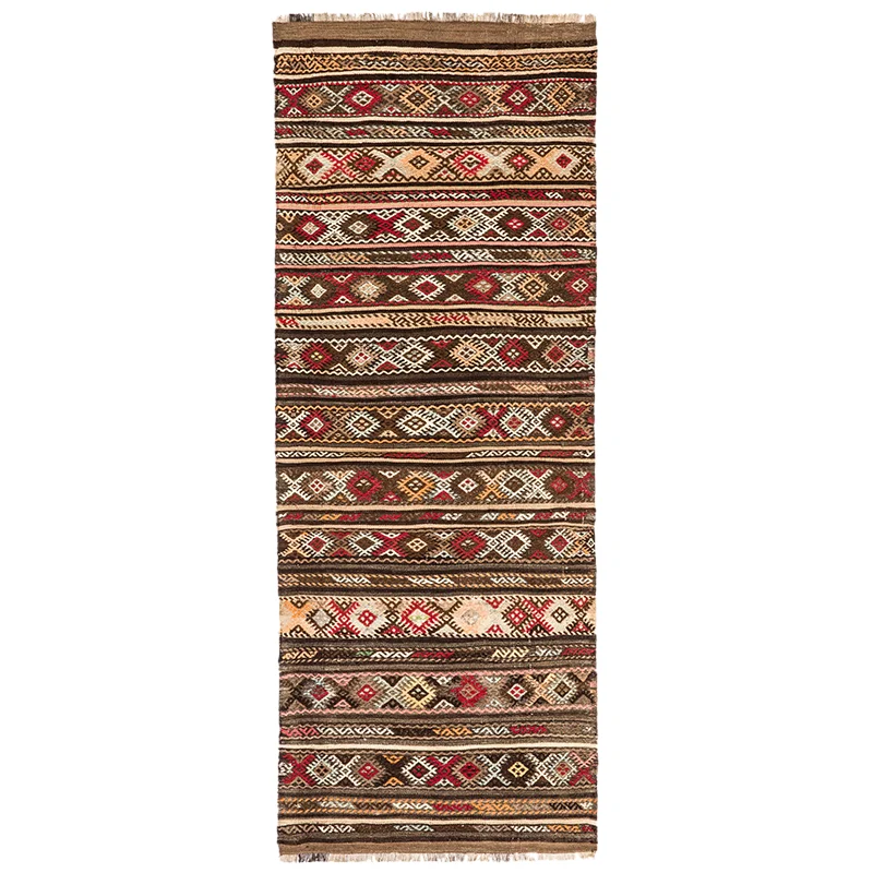 

Khaki and Beige Rug Runner,7x2 Coastal Hallway Rug,Aztec Rug Runner,Denizli Wool Rug,Stairway Accent Rug,Mediterranean Long Rug