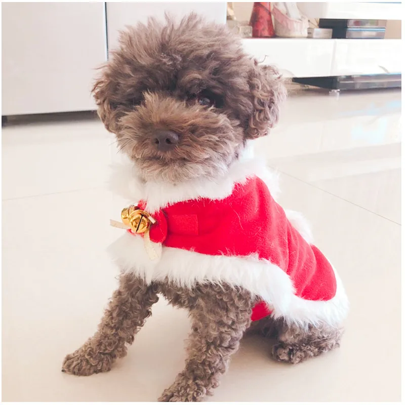 

Pet Christmas Shawl Cloak Set Dogs Cat Mini Cold-proof Red Cloak Neck Bell Xmas Pets Puppy Clothes for Small Dogs Accessories