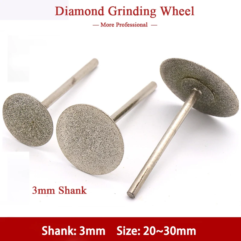 

1Pc 20~30mm Diamond Grinding Wheel 3mmShank Drill Burrs for Jade Peeled Emerald Agate Ceramic Glass Stone Rotary Carving Tools