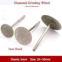 1pc 2030mm diamond grinding wheel 3mmshank drill burrs for jade peeled emerald agate ceramic glass stone rotary carving tools