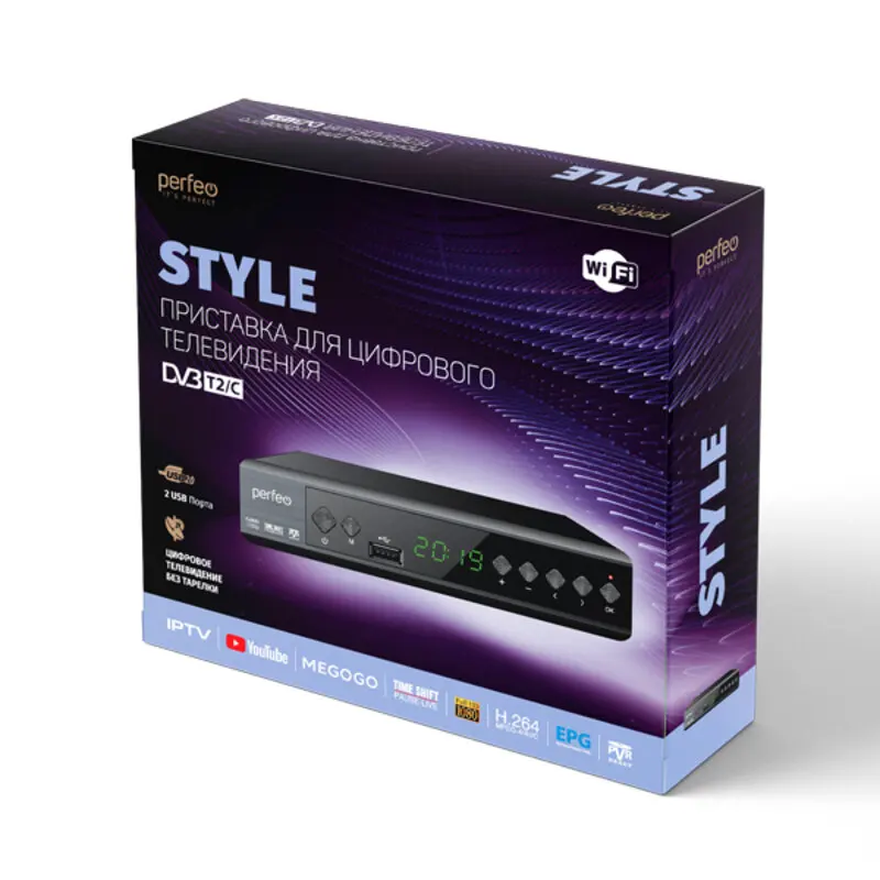 Perfeo DVB-T2/C приставка &quotSTYLE" для цифр.TV Wi-Fi IPTV HDMI 2 USB DolbyDigital пульт ДУ | Электроника