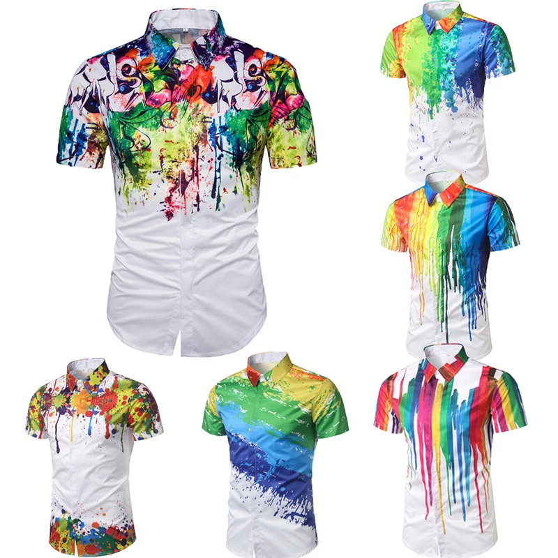 Мужская пляжная рубашка большого размера с отложным воротником разноцветная