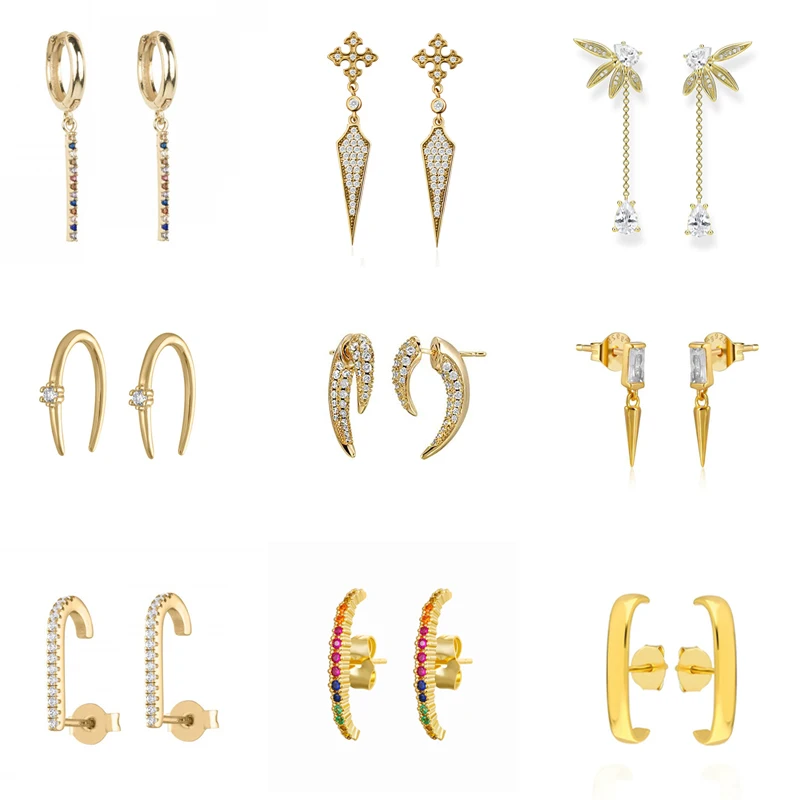 

CRMYA Gold Silver Filled Geometric Hoop Earrings for Women Trendy Paved CZ Long Bar Ear Studs Earrings Party Jewelry Brincos