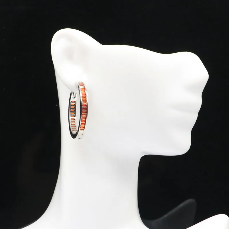 

29x4mm New Arrival 6.5g White Sapphire Orange Spessartine Garnet Tanzanite Kunzite Black Onyx Ladies Gift Silver Stud Earrings