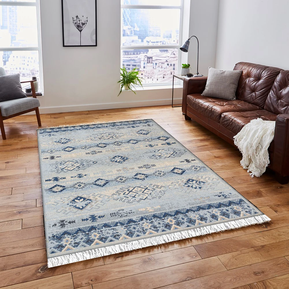 

Else Blue Cream Gray Bohemian Turkish Vintage Retro Aging 3d Print Anti Slip Kilim Washable Decorative Area Rug Bohemian Carpet