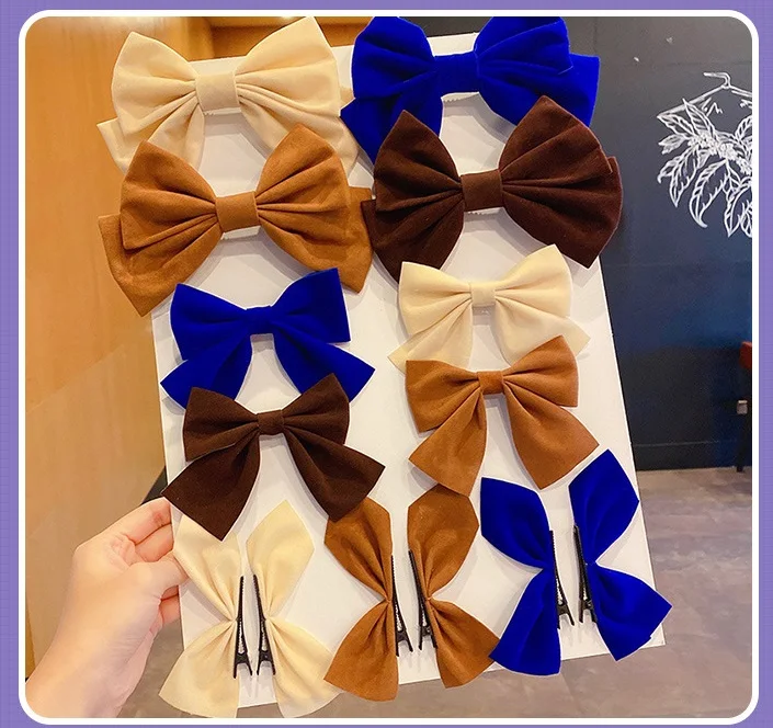 

5pcs Classic Velvet Bow Hair Clips Solid Rabbit Ears Bowknot Hairpin Double Layers Barrettes Vintage Ornaments Hair Accessories