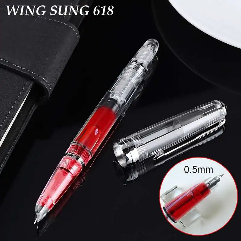 

Wing Sung 618 Transparent Piston Fountain Pen Clear Ink Pen Smooth Fine 0.5mm Nib Writing Office school supplies Business Gift