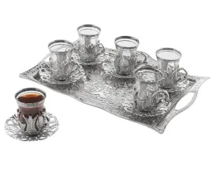 

Турецкий элегантный чайный сервиз с рисунком, чайный набор на 6 персон и на девятнадцать и прямоугольный поднос для презентаций