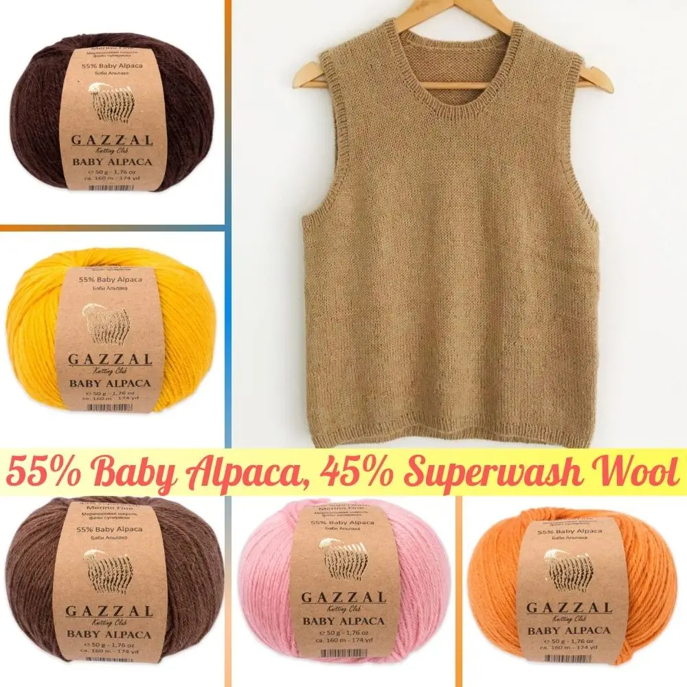 Baby Alpaca - вязаная пряжа Superwash Wool 9 вариантов цвета 160 метров (50 гр) мяч для ручного