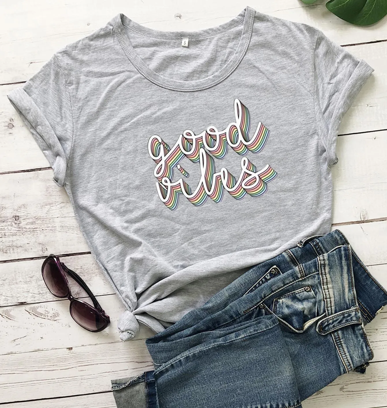 Good vibes graphic women fashion pure cotton casual funny cute kawaii young hipster grunge tumblr t shirt party gift tees tops