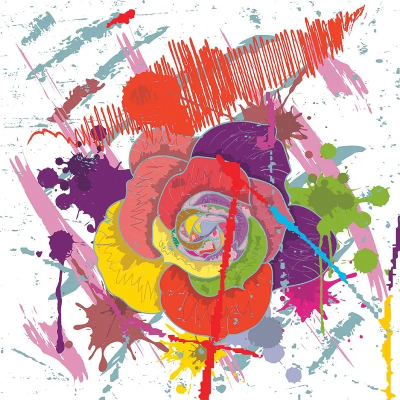 

Curtain Rose Flowers Pattern with Paint Strokes, Splashes, Summertime Garden Modern Artistic Home Decor