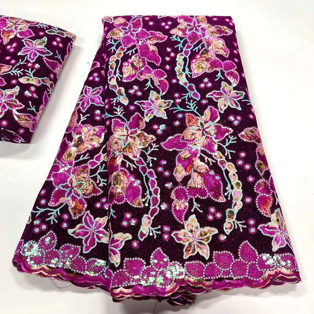 

Sinya Purple African Lace Fabric 2022 High Quality Lace Embroidery Laser Cutting Designs Sequins French Tulle Lace For Women