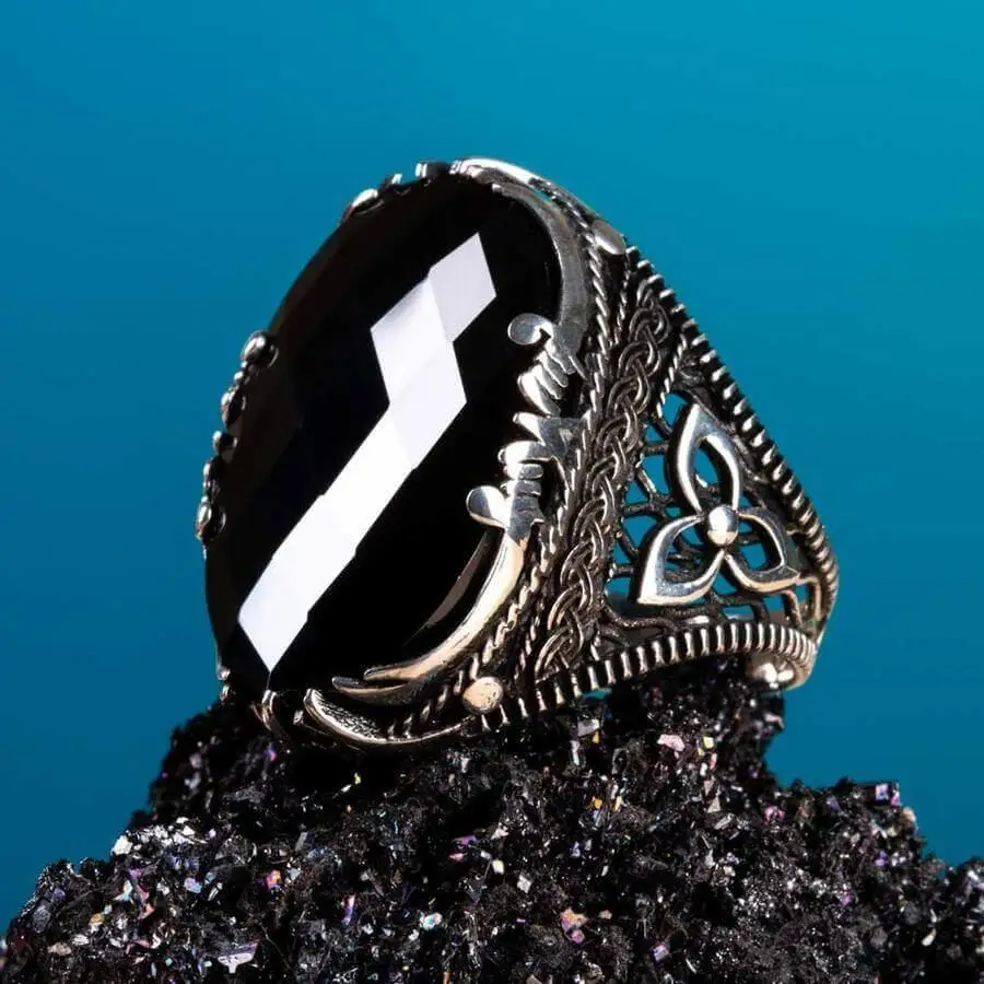 Мужское кольцо из стерлингового серебра 925 пробы с граненым черным цирконием и