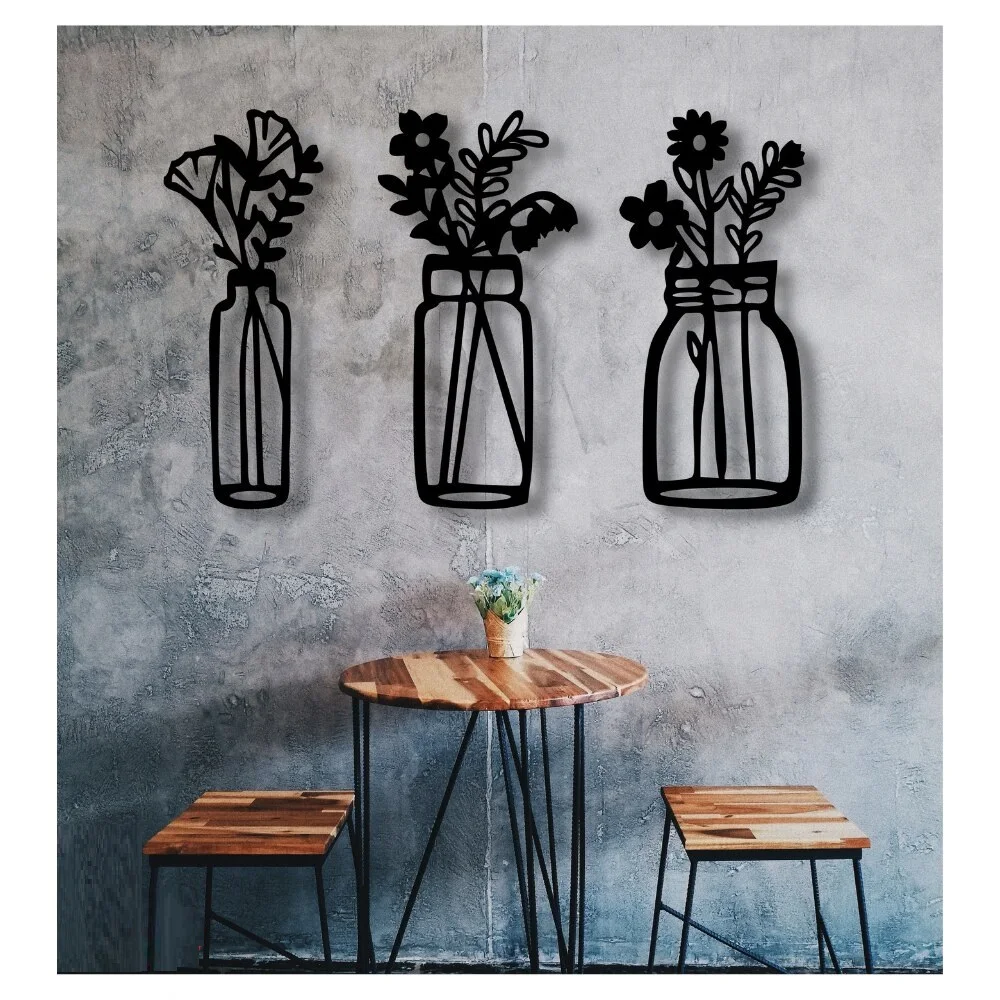 Деревянные настенные художественные украшения Ваза для цветов 3 шт. Черный цвет