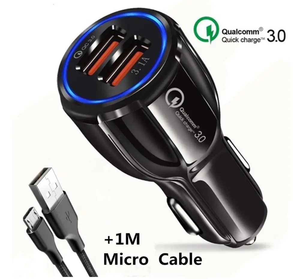 Micro USB Cable USB мобильный телефон автомобильное зарядное устройство-Qualcom 3,0 Быстрая зарядка+ 1 м Ультра быстрый кабель+ отслеживание груза samsung Iphone - Тип штекера: Micro USB Cable