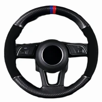 suede and carbon fiber hand sewn steering wheel round four seasons handle cover car covers steering wheel car accessories covers