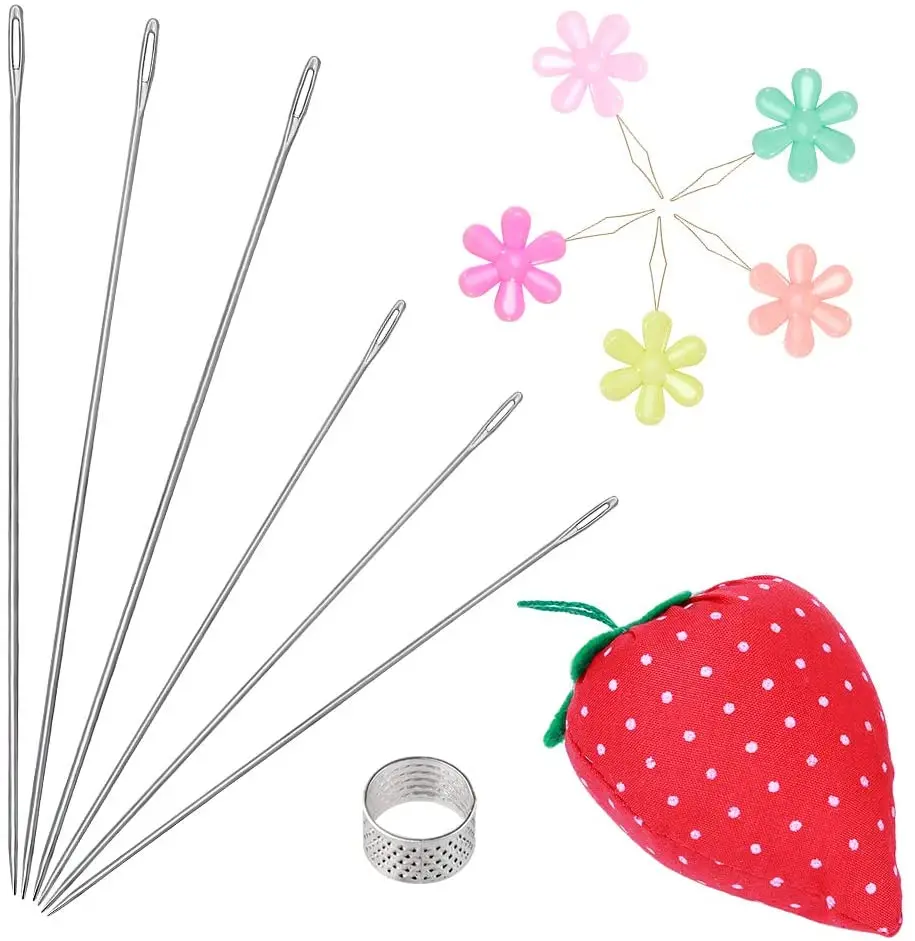 

Beading Thread Needles+Needle Threader Sewing 13PCS Long Straight Home Household Accessories Strawberry Needles Holder