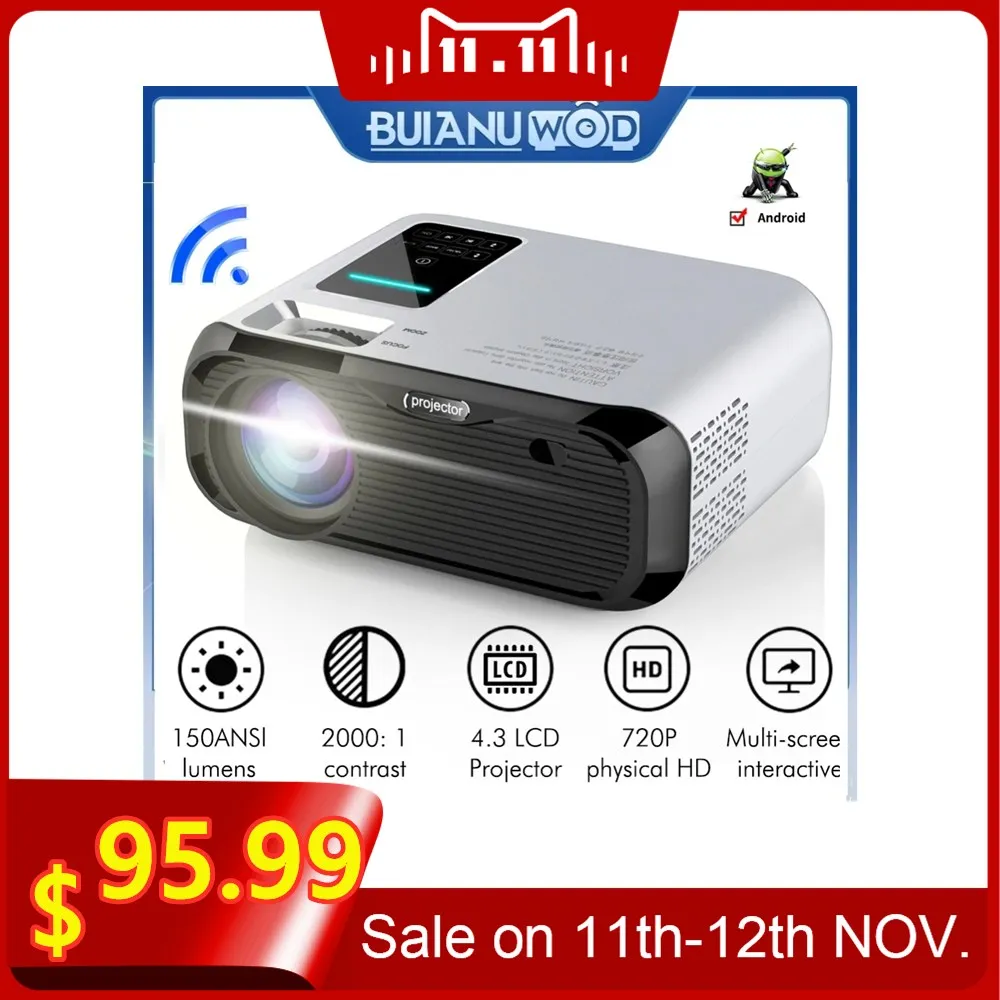 Светодиодный проектор для домашнего кинотеатра BUIANUWOD E500 720P поддержка 1080P Wi-Fi Android