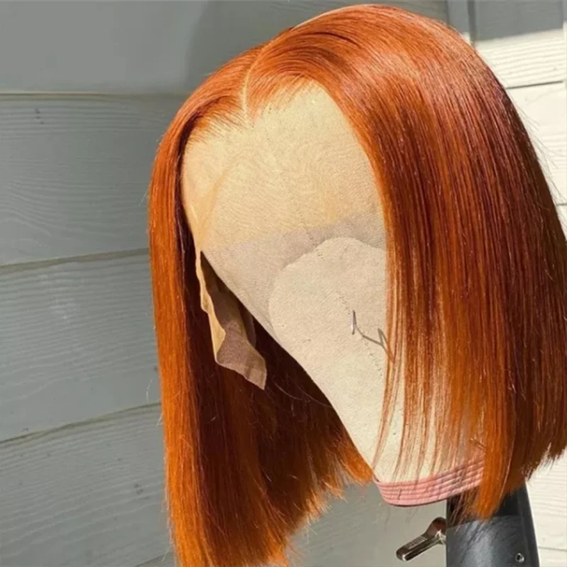 

Orange Synthetic Lace Front Wigs Soft Short Bob Straight Wigs For Women Sofy Daily Wigs Cosplay Female Lace Frontal Wigs
