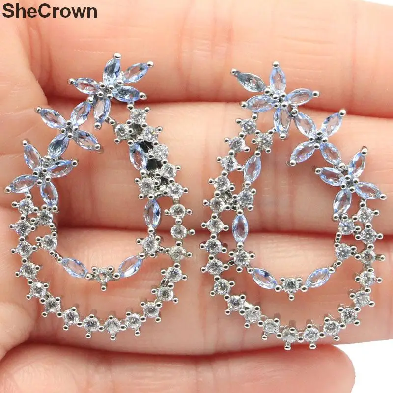 Элегантные женские вечерние серебряные серьги из танзанита белого цвета 36x24 мм|925