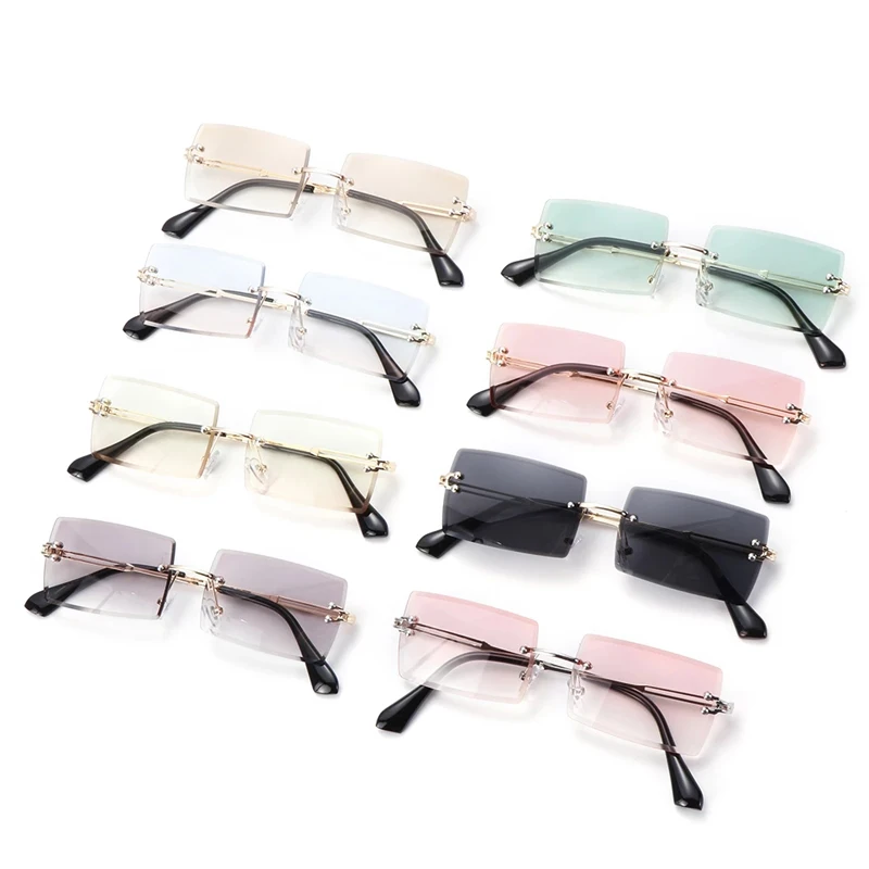 2020 Trendy Men Women Summer Rimless Sunglasses Fashion Small Rectangle Sun Glasses Traveling Style UV400 Shades Eyewear | Аксессуары