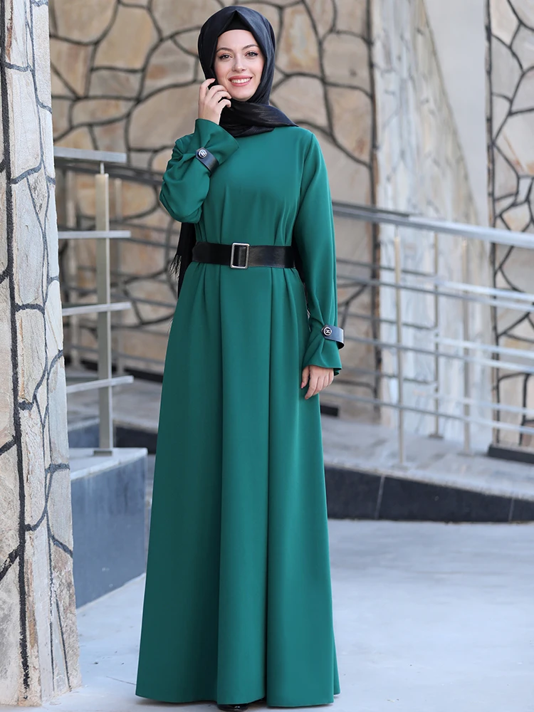 Женское длинное мусульманское платье в стиле хиджаб качественная ткань с поясом