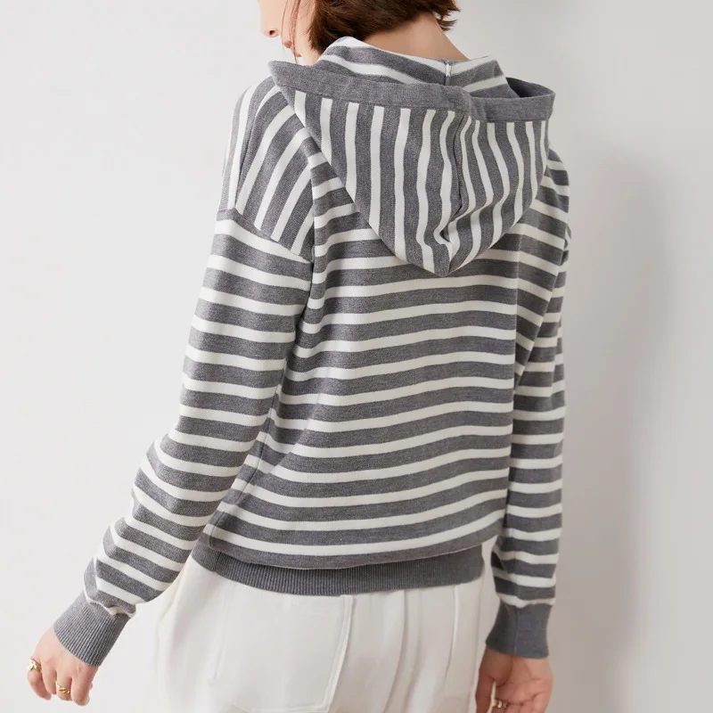 

Women Loose Slouchy Hoodie Striped Soft Knitwear Casual Comfortable Streetwear Top Pullovers Spring Autumn Winter MTW600092