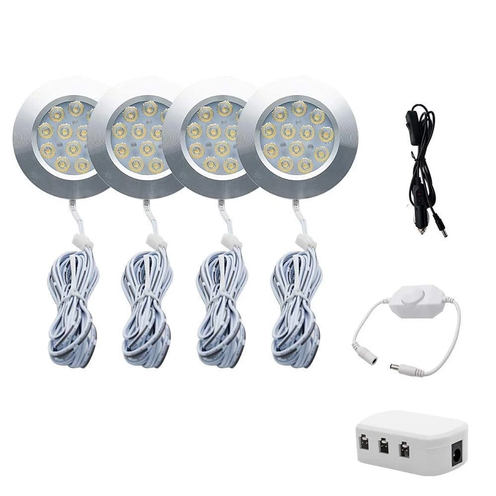 

Camper Lights Kit - 4x12V 3W LED Spotlight For Caravan Interior Caravan Lighting With Charger Dimmer Switch Natural White Light