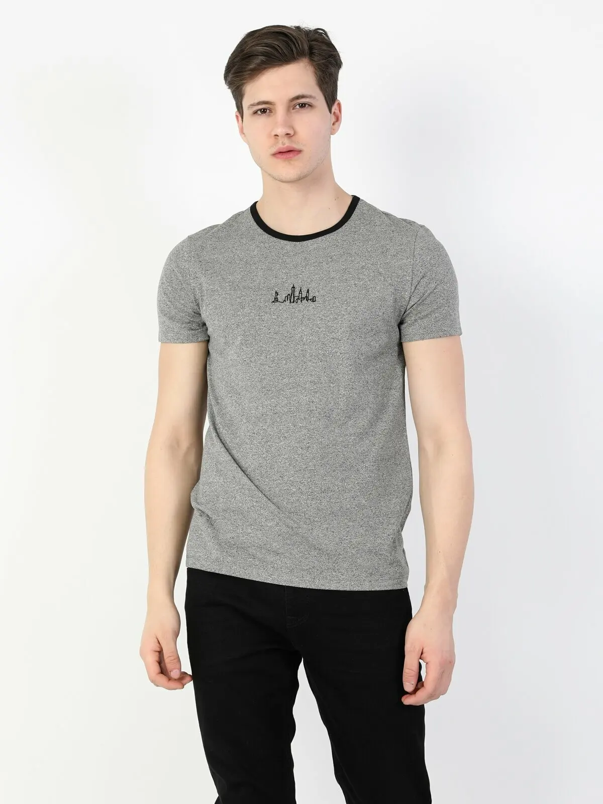 

Colins Men Regular Fit Grey Heather Short Sleeve Tshirt