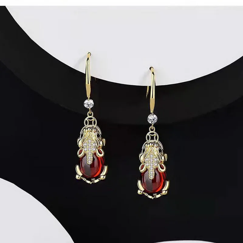

Hot Sale Red Rhinestone Pixiu Drop Earring For Women Chinese FengShui Pi Xiu Wealth Good Luck Female Earrings Jewelry Gifts
